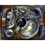 A quantity of electroplated table ware, including hot water jug, teapot, milk and sugar, toast rack,