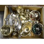 An epns half-reeded three-piece bachelor tea set, to/w a sugar scuttle, trophy cups, flatware, etc.