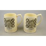 A pair of Wedgwood tankards commemorating the installation of electric kilns at Barlaston 1940,
