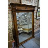 An antique French oak framed overmantel/hall mirror,