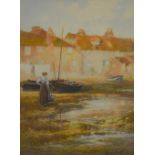 G Whyatt - Fisherwoman at water's edge, reputedly Bosham, watercolour,