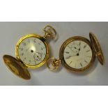 Two US ladies' gilt metal fob watches with engraved cases and top-wind movements, by Elgin and