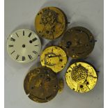 Six various verge pocket watch movements, including makers William Foster, Lincoln, no.42718, W.