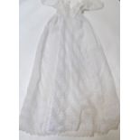 A fine cotton lawn Christening gown with wide inset panel of lace and embroidery anglaise,
