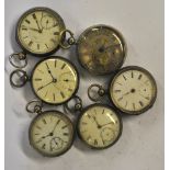 Six various silver pocket watches with keywind lever movements (all a/f)