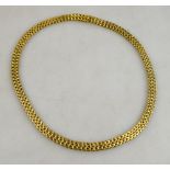 A yellow metal two row foxtail mesh necklace chain stamped 750, 18k,