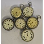 Six various silver pocket watches with keywind lever movements (all a/f)