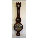 A 19th century satinwood line inlaid mahogany four dial barometer having a silvered dial,