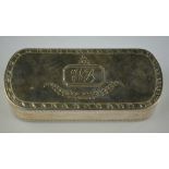 A George III and silver snuff box with engraved hinged cover and gilt lining,