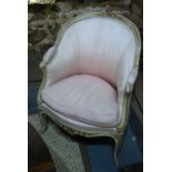 A French beech framed pink silk upholstered salon chair