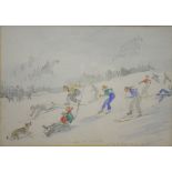 Ronald Grey - 'Sunday at Villars', watercolour, dated 1937,