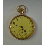 An American Rode Watch Co. 9ct gold open-faced pocket watch with 15 jewel Swiss movement, cream dial