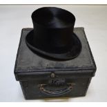 A black silk top hat retailed by Lock & Co., St. James St., London 20 cm front to back x 16 cm