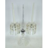 A Waterford 'Lismore' twin-branch candelabrum hung with lustres,