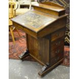 A Victorian satinwood inlaid rosewood piano top davenport,