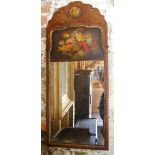 A walnut framed trumeau mirror with applied gilt shell to the pediment,