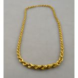 An 18ct yellow gold graduated rope style necklace chain approx 52 cm long,