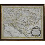 A 17th century map engraving of Hungary by William Saxton pub. Rome 1688, to/w an engraved city plan