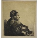 After Rembrandt - The Artist's Mother, etching, 14 x 13 cm,