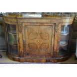 A Victorian ormolu mounted burr walnut credenza with inlaid decoration,