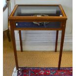 An Edwardian satinwood banded mahogany vitrine table, raised on square supports, 61 cm x 46 cm x