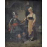 L Osterseker - Interior scene with soldier holding a rummer, oil on board,