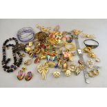 Various fashion and costume jewellery including brooches, bangles, earrings,