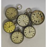 Six various silver pocket watches with keywind lever movements (all a/f)