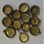 Twelve silver keywind pocket watch cases - various makers and dates (no movements or glasses) 21 oz