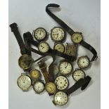 Sixteen various ladies' silver pre-WW2 wristwatches (all a/f)