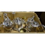 A Victorian electroplated four-piece tea/coffee service, to/w a kettle on stand,