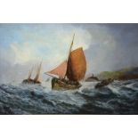 George Knight - Ships on stormy seas, oil on canvas, signed lower left, 40 x 60 cm Condition