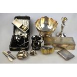 A quantity of silver, including a small stemmed rose bowl with presentation engraving,