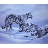 After Spencer Hodge (b 1945) - Snow tigers, limited edition print 331/350, pencil signed to lower