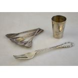 A Georg Jensen silver small fork with foliate design finial, import London 1926,