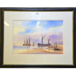 T Moore - 'Pin Mill, Suffolk', watercolour, signed lower left, 33.