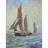 Rowland Fisher attrib - Sailing boats, oil on panel, signed with initials lower right,