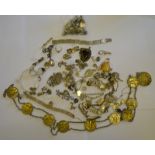 A collection of mostly silver Victorian and later jewellery items including Art Nouveau belt,