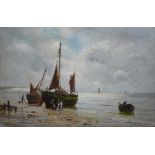 W Martin - Boats off the coast of Shanklin and Sandown Bay with Culver Cliff, oil on canvas,