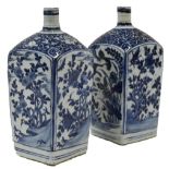 Chinese early 17th century - two Kraak style square section flasks with small cylindrical ribbed