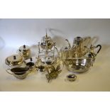 A 19th century electroplated fruit dish of pierced form, to/w a kettle on stand,