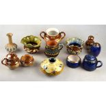 A collection of small Doulton Lambeth items including a posy vase decorated with shells, 7 cm