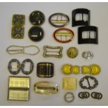 A collection of mostly antique shoe and dress buckles including mirrored glass cut steel,