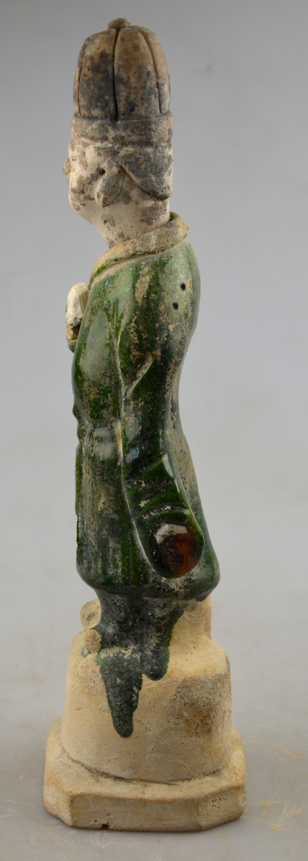 Chinese 10th century AD - a pottery funerary figure of a man wearing a green glazed robe, - Image 2 of 7