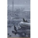 Archibald Thorburn (1860-1935) - 'Winter in St James's Park', cormorant's, ducks and gulls in a