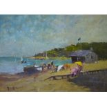 ** John Ambrose - A busy day on the beach, oil on canvas, signed lower left,