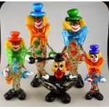 Five Murano clowns, one incorporating a bonbon dish,