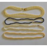 Two single rows of freshwater pearls,