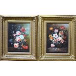 van Ilnisk? - A pair of floral still life studies in the Dutch manner, oil on board, indistinctly