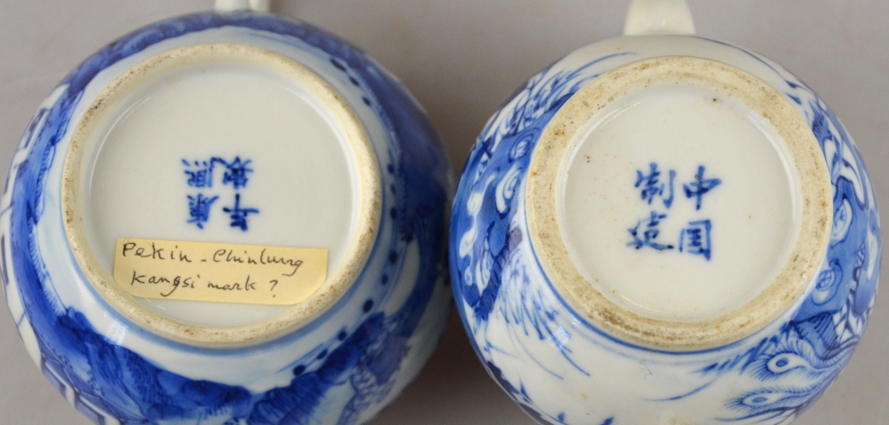 Two 19th century Chinese blue and white teapots, one decorated with pagodas in a watery landscape, - Image 8 of 8